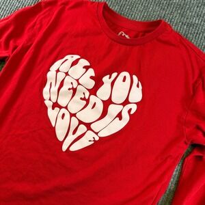 Art Class Girls XXL 16/18 Red Long Sleeve Heart All You Need Is Love Shirt